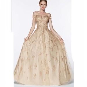 Cinderella Divine - KV1034 Beaded Lace Sweetheart Ballgown NWT size 4 Gold/Gold
